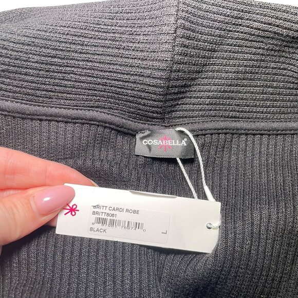 Cosabella Britt Cardi Robe Black NWT Cotton Modal Blend Pockets Belted Size M/L - Picture 5 of 5